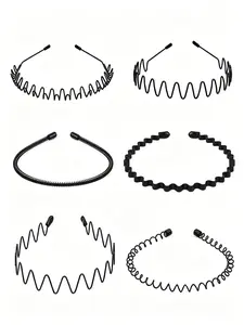 6 Pcs Non-Slip Metal Headbands, Headband Set, Fashionable Wave Hair Hoops for Men and Women, Elastic and Comfortable Hair Accessories