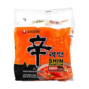 Nongshim Shin Ramyun Kimchi Flavor Noodle Soup, 4-Pack (480g) - Authentic Korean Spicy & Sour Taste, Instant Ramen for Quick Meals