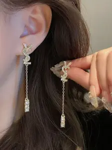 Zircon Long Tassel Hook Earrings, High-End Luxury Casual Style, Metal Chain, Paisley Pattern, All Seasons Jewelry