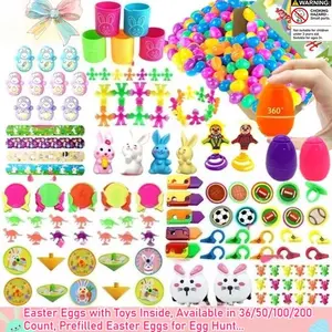 Easter Eggs with Bunny Rabbit Toys Inside, 36/50/100/200 Pcs Prefilled Easter Eggs for Egg Hunt, Bulk Easter Basket Stuffers Fillers, Pre-Filled Surprise Eggs for Kids Party Favors Classroom Prizes