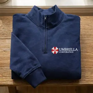 Umbrella Corporation Embroidered Zip Quarter Sweatshirt, Vintage Residence Evil Zombie Video Game Shirt, Leon Kennedy Tee, Horror Game Gifts