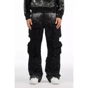 Keoni Black Rhinestone Baggy Jeans