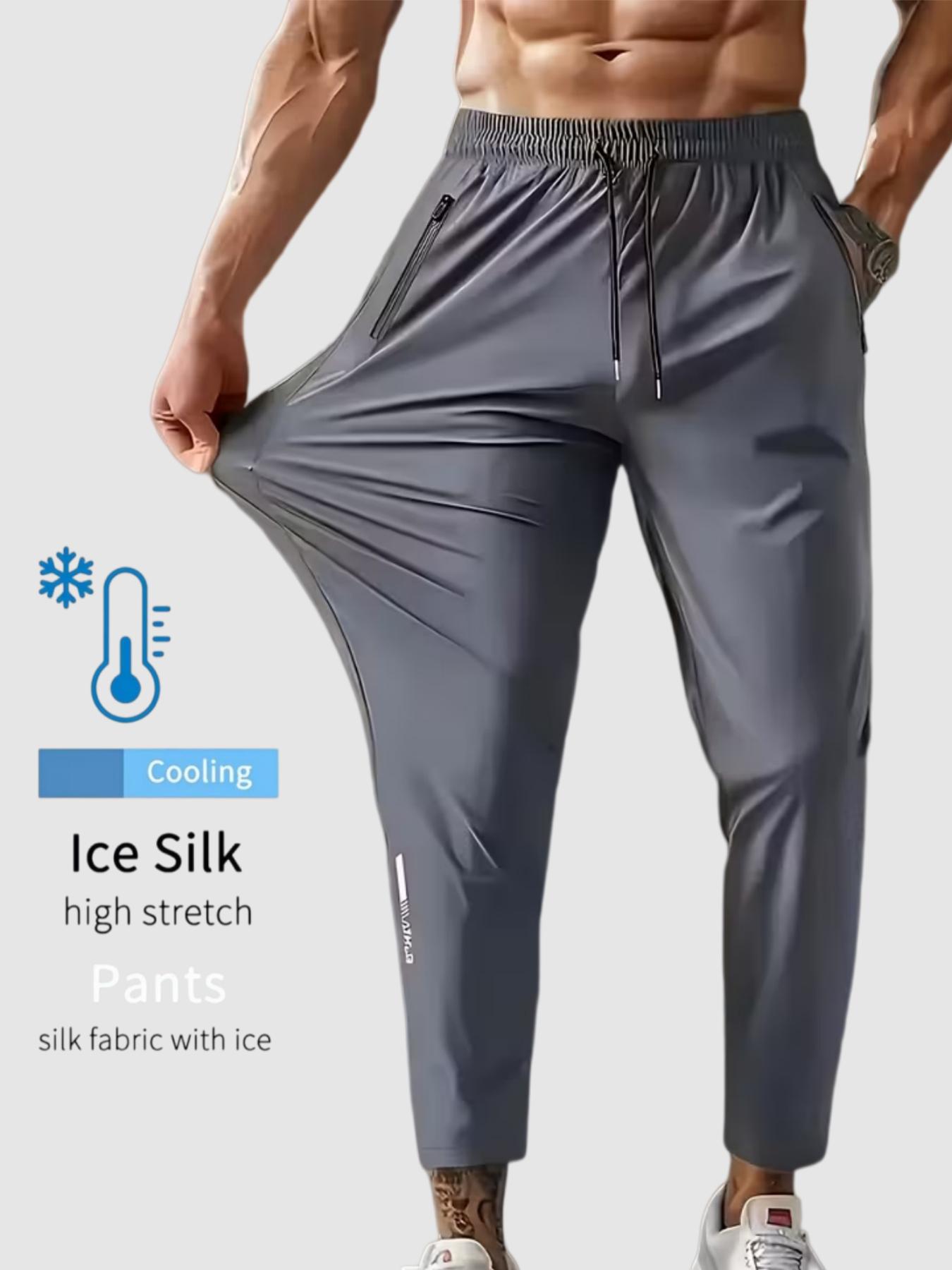 Men’s ice silk athletic pants — high stretch, quick-drying casual long pants for outdoor wear