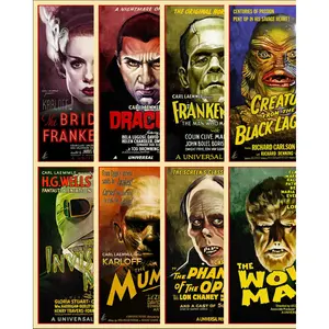 Vintage Classic Horror Movie Art Prints Posters – Universal Monsters Old Hollywood Collection, Classic Horror Icons Canvas Wall Art for Living Room, Bedroom & Office Halloween Decor letter Decorative Wall Art Artistic