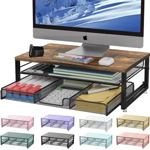 Computer Monitor Stand Riser, office organizer with Drawer, Office Organizers Storage for Classroom Office Supplies (Wood)
