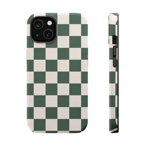 Green Checkered Phone Case Mag Safe Compatible Magnetic Tough Cases