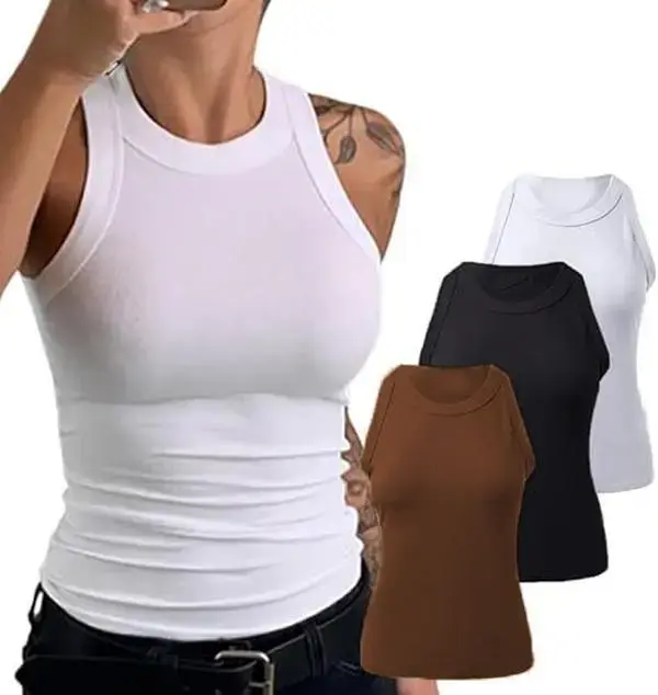 3/4/6 Pcs Women’s Tank Tops – Sleeveless Basic Camisole Shirts, Slim Fit, Knitted, Ribbed, Racerback Blouses sleek, thick ribbed tank top summervibes,spaghetti