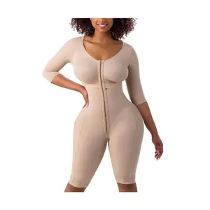Women's Stage 1 Faja in Powernet Fabric, Full Body Post-Surgery Compression Garment with Built-in Bra, Arm Sleeves & Hip Enhancer