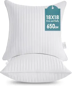 18 x 18 Throw Pillow Inserts, Firm and Fluffy Decorative Square Pillows for Couch Bed Sofa with Soft Cotton Cover White Cushion with Down Alternative Pack of 2
