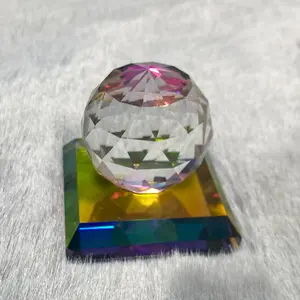 Austrian 32% Full Lead Silver Crystal Faceted Ball Paperweight