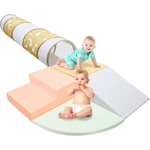 Climbing Toys for Toddlers 4-Piece Soft Foam Climbing Blocks Set with Crawl Through Tunnel Indoor Foam Play Gym for Climbing Crawling Sliding