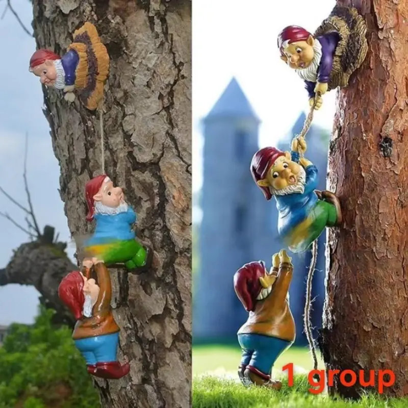 Charming resin garden gnome statue-colorful climbing Nawaki hug statue, suitable for outdoor decoration, very suitable for lawn, balcony and terrace, gnome garden decoration, Exterior Decorative Statues, Outdoor Garden Accessory, Garden Accessories