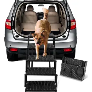 Dog Stairs for Car - Foldable Dog Ramps for Large Dogs with Non Slip Surface, Portable Dog Steps for Cars and SUV, Truck, Support Up to 200 Lbs