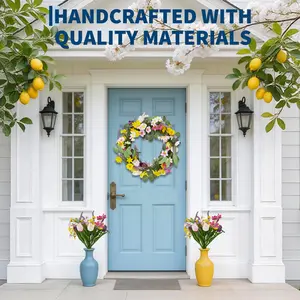 18/ 24 Inch Rattan Base Tulip Lavender Easter Wreath, Floral Wreath with Eggs and Greenery, All-Season Hanging Decor for Front Door, Porch and Indoor Use