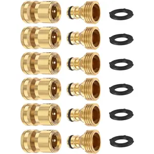 Garden Hose Quick Connectors, Solid Brass 3/4 Inch Thread Fitting, Water Hose Connectors Garden Hose Disconnect 3/4" GHT, No-Leak Male Female (6 Set)