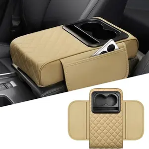 Car center console armrest pillow, leather memory foam, car armrest box cover with storage bag, waterproof car interior elbow protector accessories, universal beige, car armrest storage box, car armrest, Car Seat Protectors