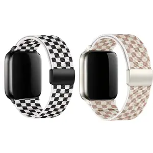 2-Pack Braided Stretchy Bands for Apple Watch, Magnetic Clasp, Fits 38-49mm Sizes, Soft Nylon Sport Design, Compatible with All Iwatch Models, Smartwatch Strap, Smart Watch Accessories