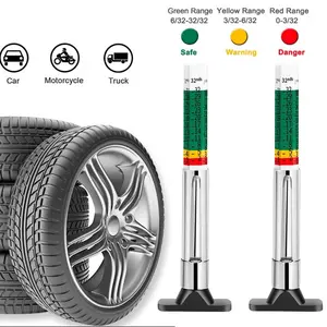 2Pcs Durable ABS Universal Color Coded 25mm Car Tire Tread Depth Meter Gauge - Fast Identify Tread on Tires, Easy-to-Read in MM & 32nds Measurement Automotive & Motorcycle Car Repair Inspection Tools for Car Safety & Tire Condition Assessment