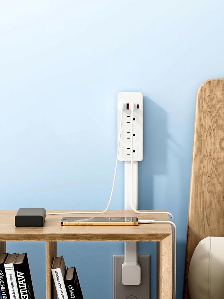 Compact Home Supplies Outlet Splitter Expander - 180° Rotatable Wall Plug Extender, Telescopic Adjustable Length, Security-Upgraded, for Behind Couch, Nightstand Power Access Expansion