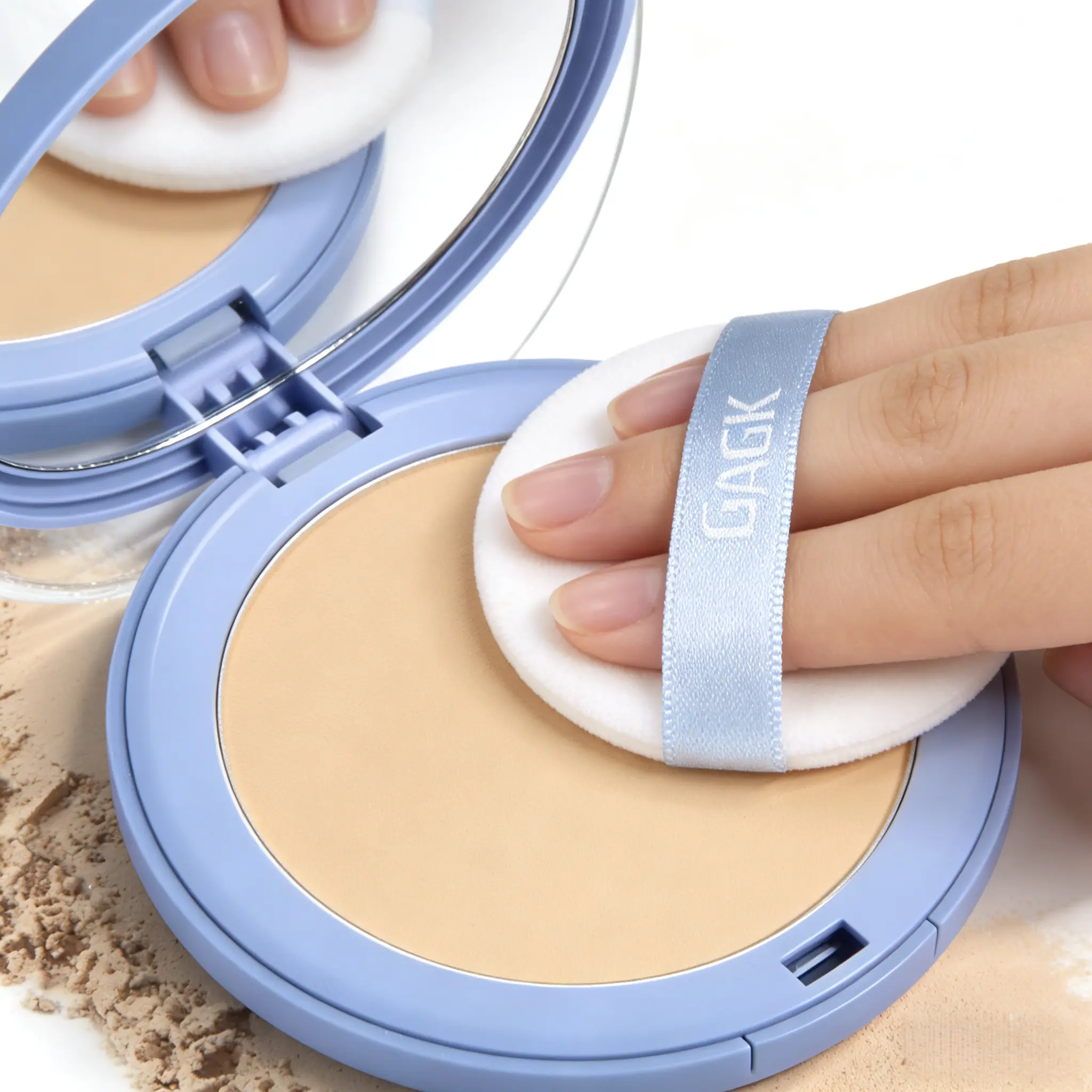 Compact Face Setting Powder - Natural Look, Fine Texture Pressed Makeup Products with Puff, Mirror for Easy Touch-Ups