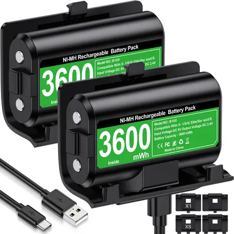ESYWEN Upgraded Rechargeable Controller Battery Packs (2x3600mWh, 2 Batteries) for Xbox Series X|S-Xbox 1, Gaming Console Accessories with 4 Covers, USB-C Cables, Long-Lasting Power, Fast Charging, Overheat Protection