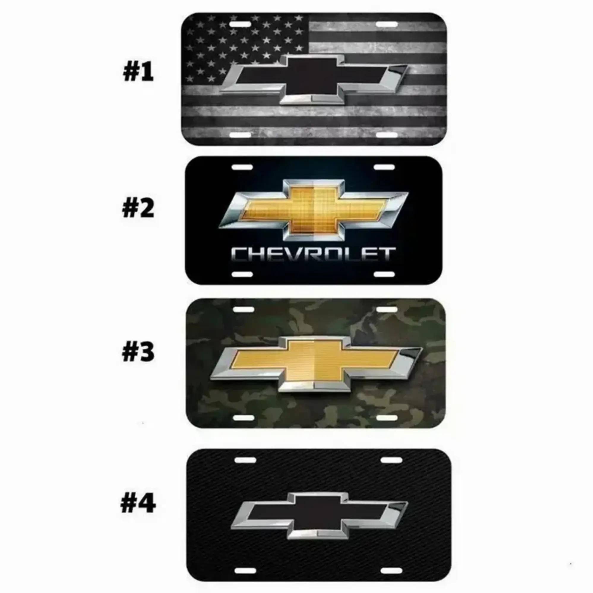 [SALE 50%] Chevrolet Bowtie Logo License Plate Collection – American Flag, Classic, Camo, Carbon Black 12x6 Aluminum Vanity Car Tags for Car Truck Decor