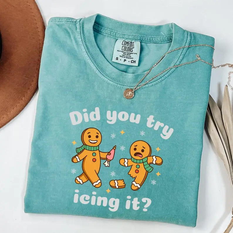 Comfort Colors Try Icing It Tee, Gingerbread Christmas Shirt, Funny Physical Therapist PT Athletic Trainer Xmas T-Shirt, Holiday Gift Top