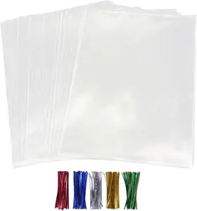 50Pcs Cellophane Bags, Cello Cellophane Treat Bags 8X10 Plastic Gift Bags for Packaging Cookies, Pretzel Rod, Sandwich, Candy, Chocolate, Clear Party Favor Bags with Ties Newkita