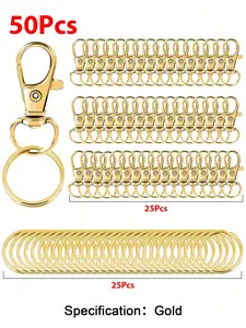 50pcs Key Chain Hooks with Key Rings, DIY Hanging Rope Jewelry Keychain Making Set, 25 Metal Lobster Claw Rings + 25 Separate Key Rings, Jewelry Making Supplies