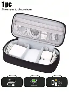 Digital Storage Bag, Large Capacity, Cartoon Charging Pattern, Reusable, Suitable for Home Office Kitchen School Travel, Cable Storage Bag, Zipper Organizer