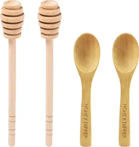 4Pcs 6.3-Inch Natural Wooden Honey Dipper Sticks - Kitchen Comb-Style Jar Stirrer Utensils for Easy Drizzling, Wedding Party Use