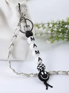 Letter Pattern Silicone Beaded Keychain, Cute Smile Face Beaded Keychain for Car Keys for Women & Men, Fashion Accessories for Daily Use, Trendy Cute Keychain, Stylish Keychain