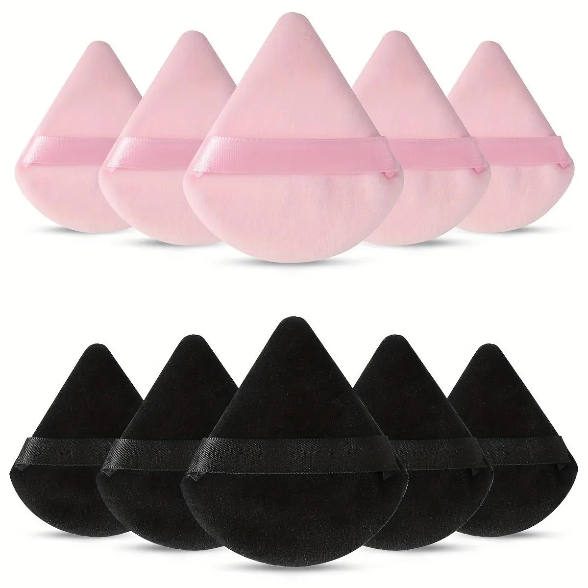 10-pack Reusable Triangular Powder Puffs Soft Plush Sponge Flocked for Face Powder Makeup Cosmetics Mini Beauty Puff Pink & Black Options
