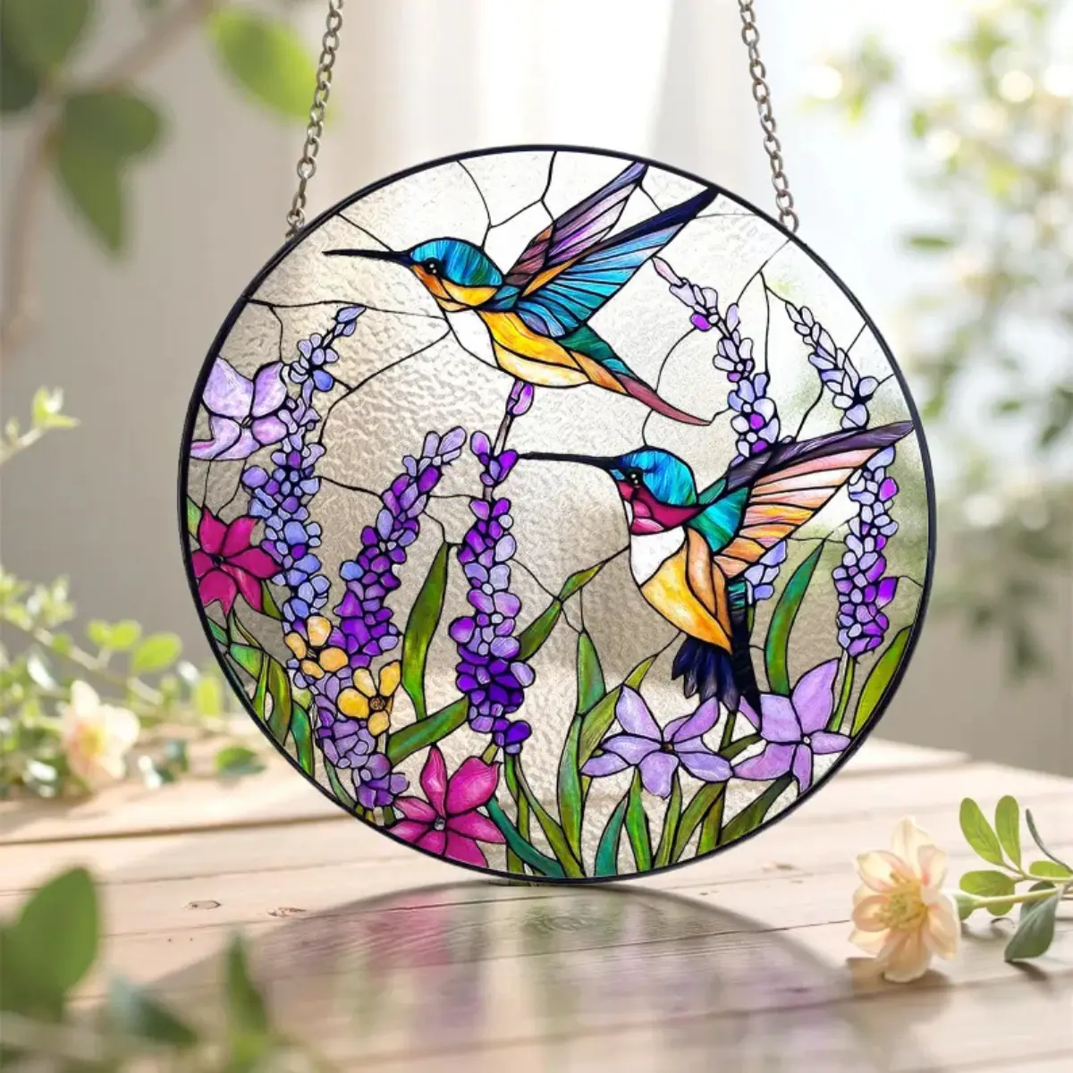 Colorful Hummingbird Metal Stained Glass Suncatcher Ornament, Hangable Frame Window Decor, Bird Glass Art Decoration for Mother's Day, Tree-Hanging Home Gift, Mom