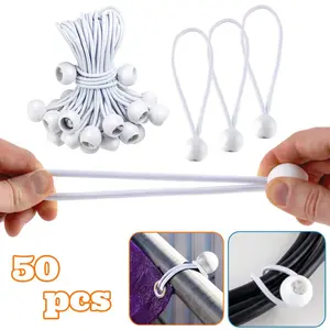 50Pcs White Bungee Cords, 6 Inch Heavy Duty Outdoor Bungee Cord with Balls, Tarp Tie Down Bungee Balls for Shelter, Camping, Cargo, Tent Poles UV Resistant