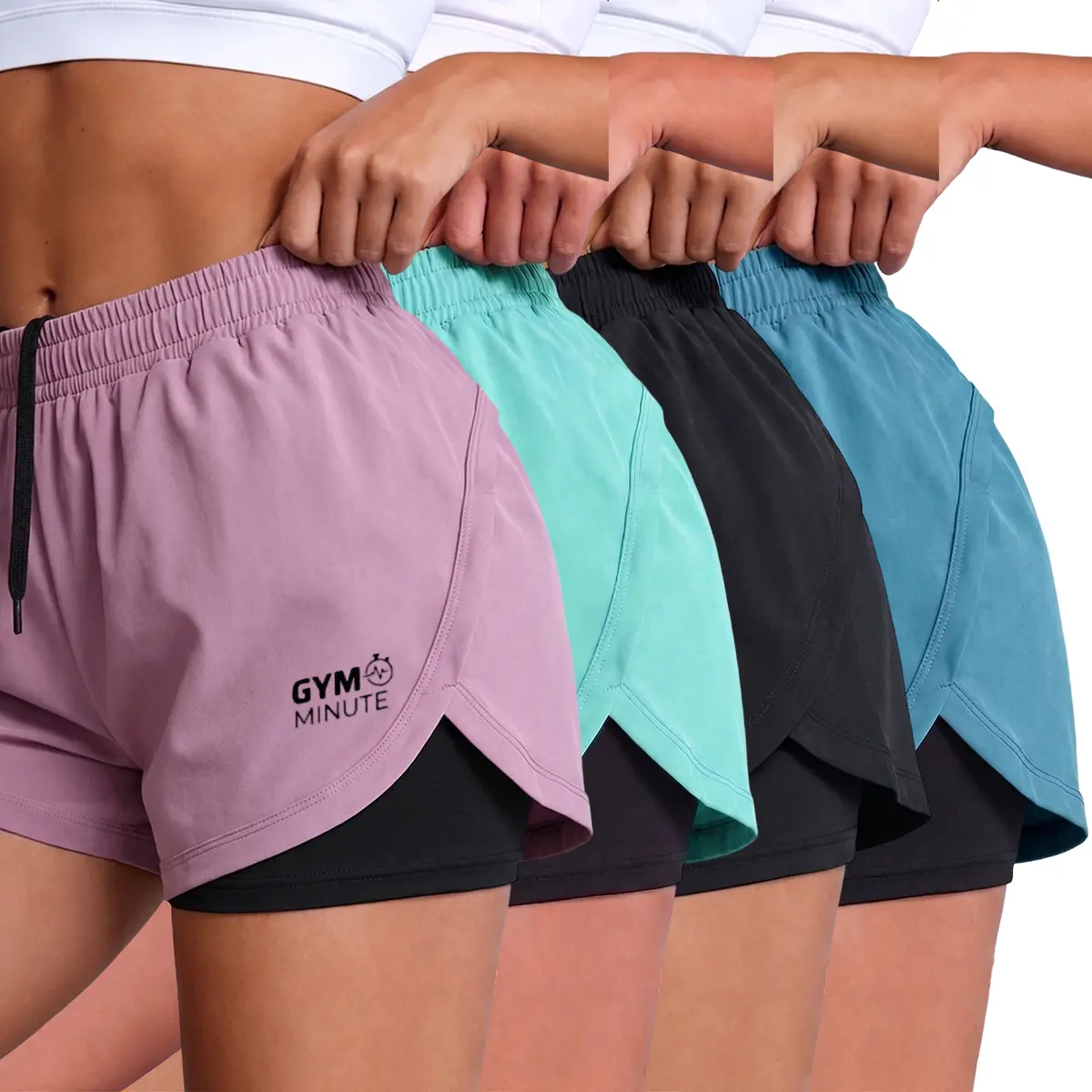 4PCS women’s casual athletic shorts, built-in lining, drawstring design, elastic waistband — suitable for outdoor sports, fitness, running, and everyday casual wear; women’s shorts, athletic shorts, womenswear, Summerwins