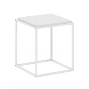 MORETTI Solid White Cube-Shaped End Table - 1-Tier Storage, Metal Frame, Stackable Design for Bedrooms, Small Spaces, Cube-Shaped End Tables
