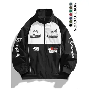 Men's Colorblock Letter Print Zip Up Jacket, Regular Fit Casual Pocket Funnel Neck Windproof Outerwear for Daily Wear, Men's Clothes for All Seasons, Coats