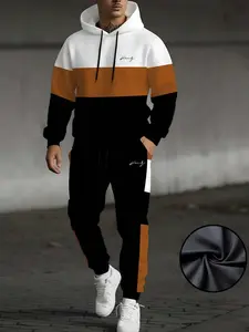 Spring Men's Casual Sportswear Set  Color-Blocked Pullover Hoodie & Athletic Trousers 100% Polyester Micro-Elastic Four Seasons Western Outfits Streetwear