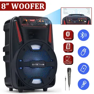 Dazone LOUD Bluetooth Speaker BT Karaoke Portable Heavy Bass Stereo Sound & Mic, 8“ Subwoofer Heavy Bass, FM Radio, MP3 Player, Microphone, LED Lights, Loud Stereo Speaker for Home Outdoor