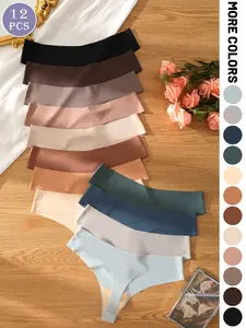 Women's Seamless Sporty Triangle Panties, Slim Fit Comfortable Underwear, Plain Design All-Season Wear, Casual Soft Panties, Pack of 7/12 Pieces