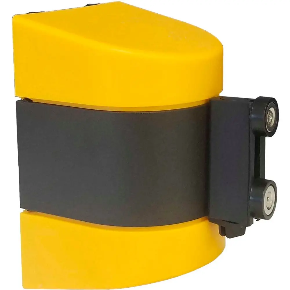 Global Industrial 708419YBC Magnetic Retractable Belt Barrier - 30 ft. Yellow & Black Caution Belt, Magnetic Mount, ABS Plastic, Ferrous Metal Compatible Office Area Control Solution