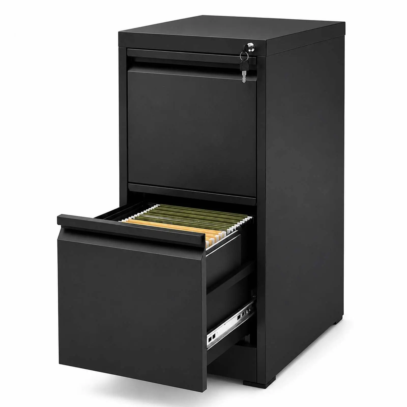 Garvee Double-Drawer Lockable Steel Filing Cabinet with Sturdy Base, Metal Storage Organizer for Home Office, Secure Letter Legal A4 Document Storage, Compact Design, Smooth-Sliding Drawers