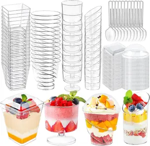 380 Pack Mini Dessert Cups with Spoons and , 3 and 5 oz Mini Clear Parfait Cups, Shooters Cups for Party, Round Yogurt Cups,  Fruit Ice Cream Cake Pudding Cups