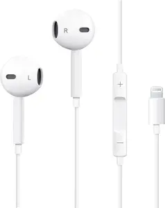 EarPods Lightning wired Headset with Built-in Microphone & Volume Control - White, In-Line Noise Cancelling