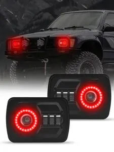 5X7 LED Headlights With Red Halo Daylight Amber Turn Fit For Cherokee XJ YJ H6054 H5054 Replacement High Lumen Headlight Headlight Bulbs