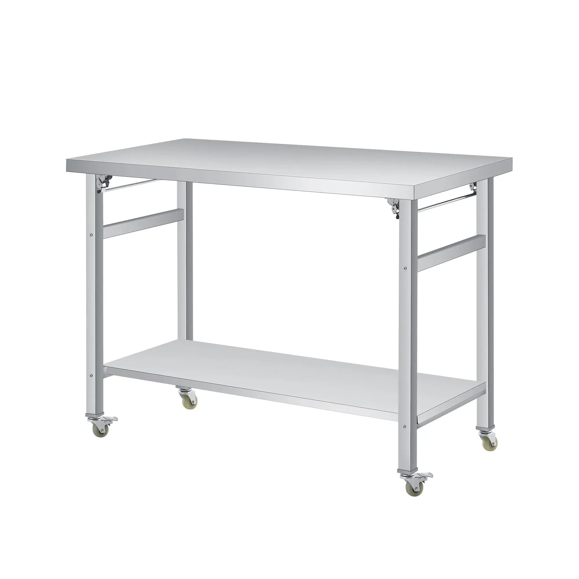 48X24 Inch Stainless Steel Folding Table, 920 Lbs Commercial Grade Prep Table with Undershelf and Lockable Casters, Double Tier Heavy-Duty Folding Workstation for Kitchen Restaurant Garage
