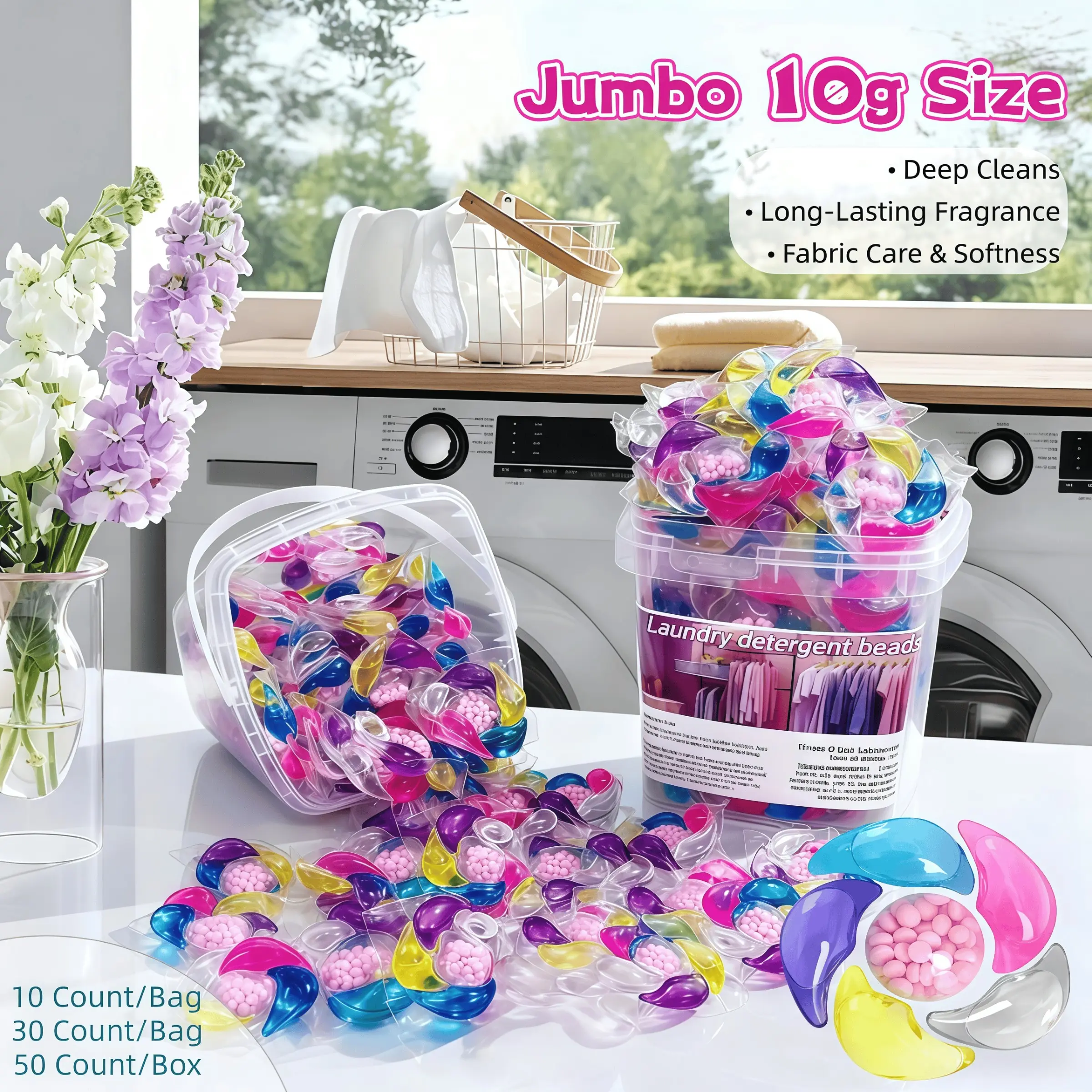 6D 6-in-1 Laundry Detergent Pods, Laundry Fragrance Detergent Beads, Scented Detergent, 50 Counts Value Pack, Ultra-Concentrated for Deep Clean & Stain Removal, Long-Lasting Fresh Scent, Color Safe, Gentle on Skin, Easy to Use
