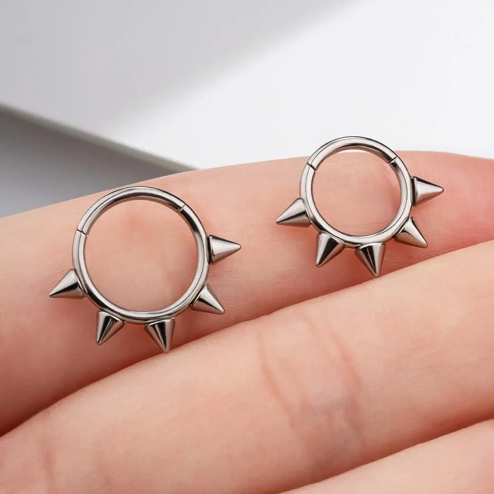 OUFER 16G Hypoallergenic Titanium Spiked Hinged Septum Ring - Body-Safe Unisex Body Jewelry, Titanium Nose Hoops with Short Spikes, 8mm-10mm Inner Diameter
