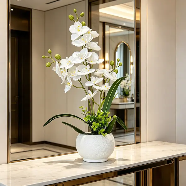Elegant simulation of white orchids, with durable plastic flowerpots-low-maintenance artificial flowers, durable fading-resistant decorations, suitable for home, reception area, office decoration, but also gifts, high-grade feeling full of scenes